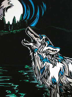 Howling at the Moon Original Acrylic of howling wolf copyright Teresa LC Ahmad