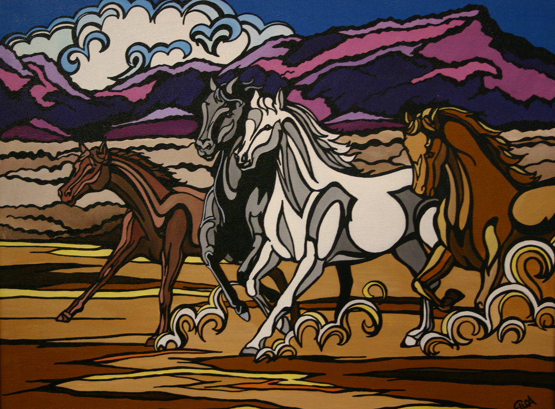 Running Wild Original Acrylic of horses copyright Teresa LC Ahmad